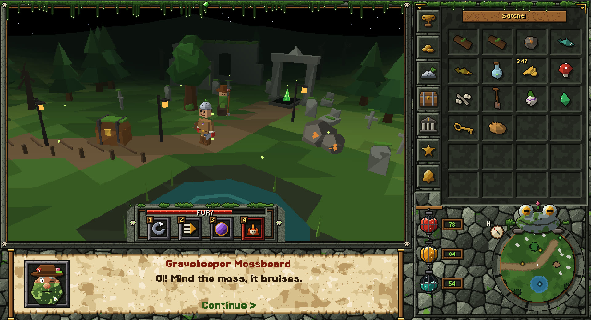 Talking to Gravekeeper Mossbeard