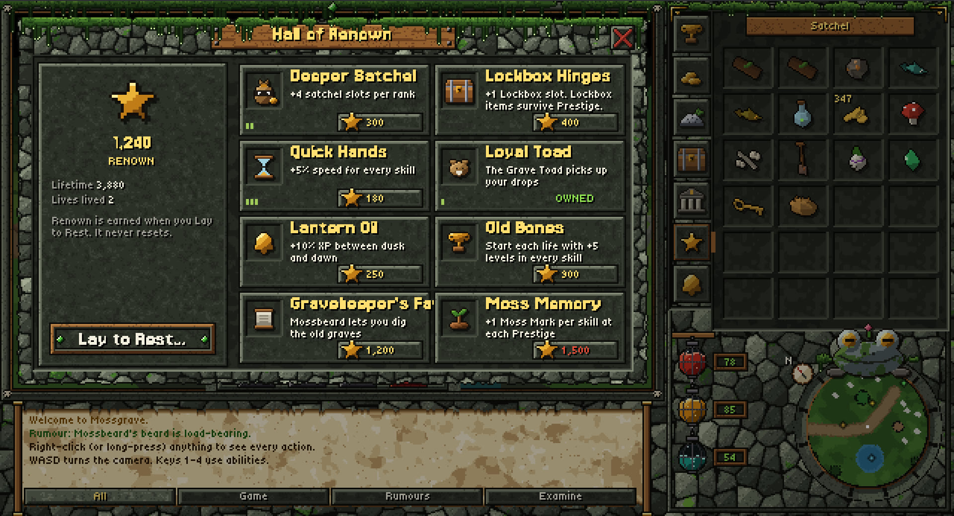 Hall of Renown with global upgrades
